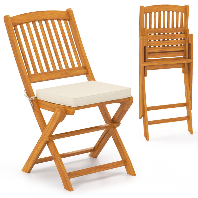 Outdoor Folding Chairs with Seat Cushions Set of 2