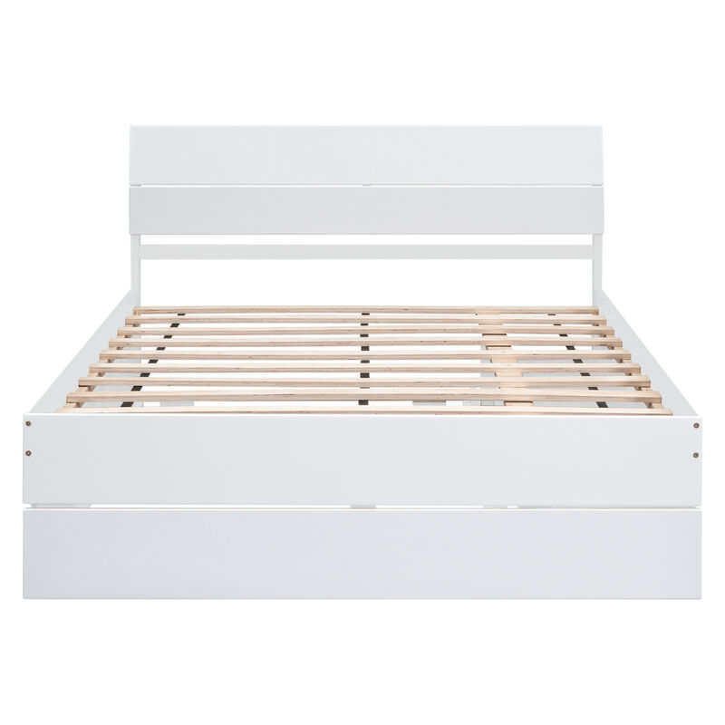 Whisen Modern Full Bed Frame With Twin Size Trundle And 2 Drawers