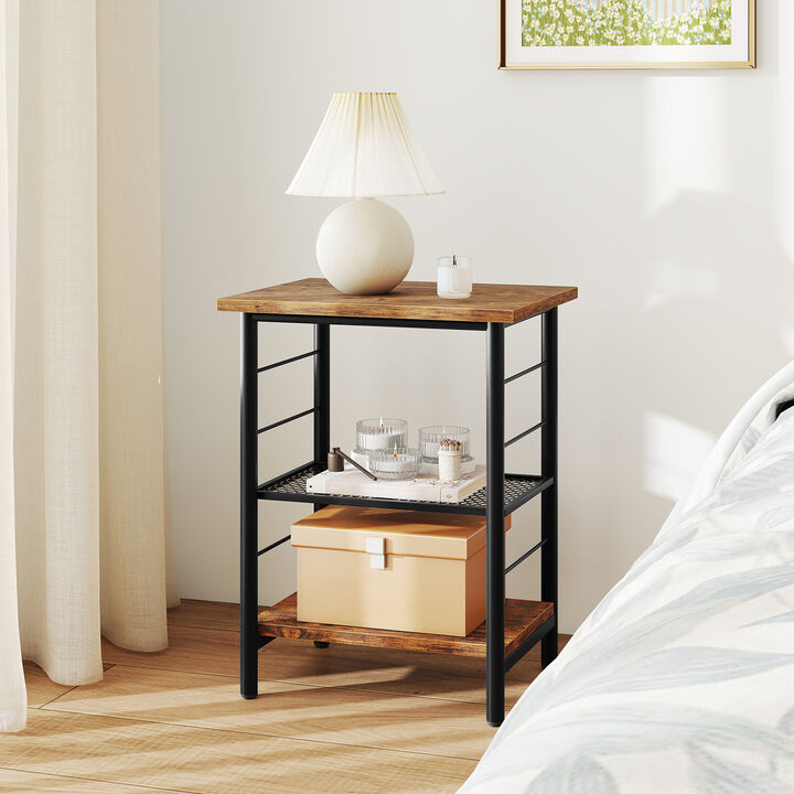 3-Tier End Table with Storage, Space-Saving Nightstand for Bedroom or Living Room