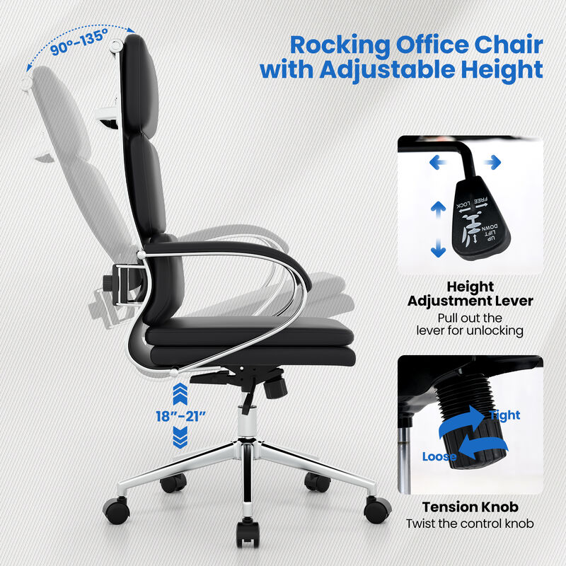 Ergonomic Leather Desk Chair with Adjustable Height and Rocking Function image number 5