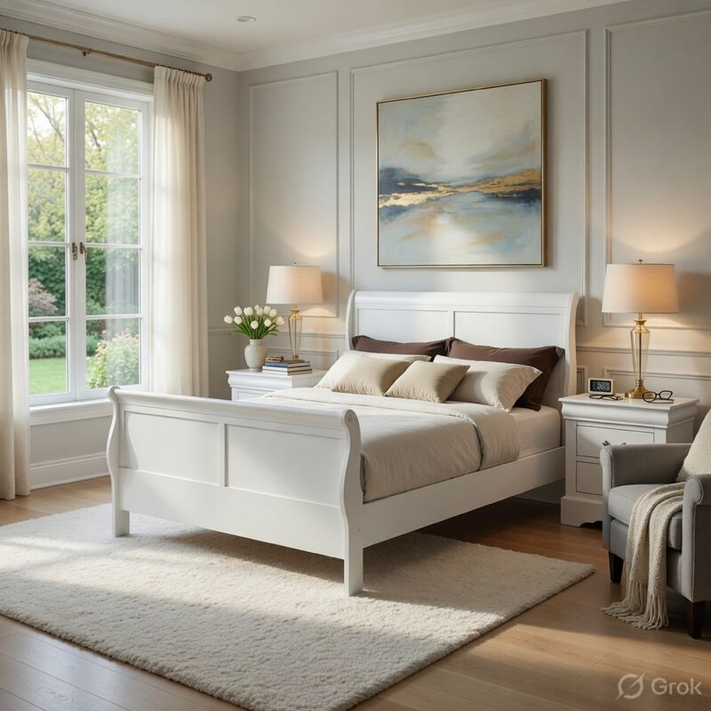 Full Size Bedroom Set, White Finish, 3-Piece Set with Bed and 2 Nightstands image number 8