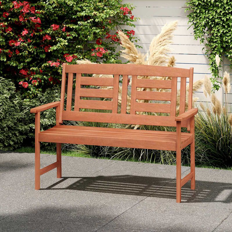 2-Person Outdoor Wooden Bench &ndash; Loveseat with Inclined Backrest & Open-Slat Seat