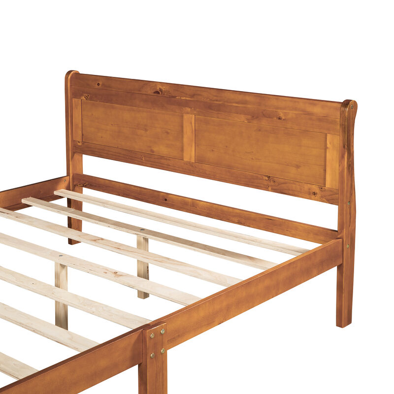 Whisen Wood Platform Bed Frame with Sleigh Design, Headboard, Footboard, and Sturdy Slat Support