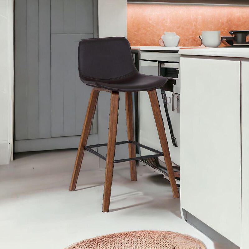 Hivvago 26 Inch Brown Faux Leather And Solid Wood Low Back Counter Height Bar Chair