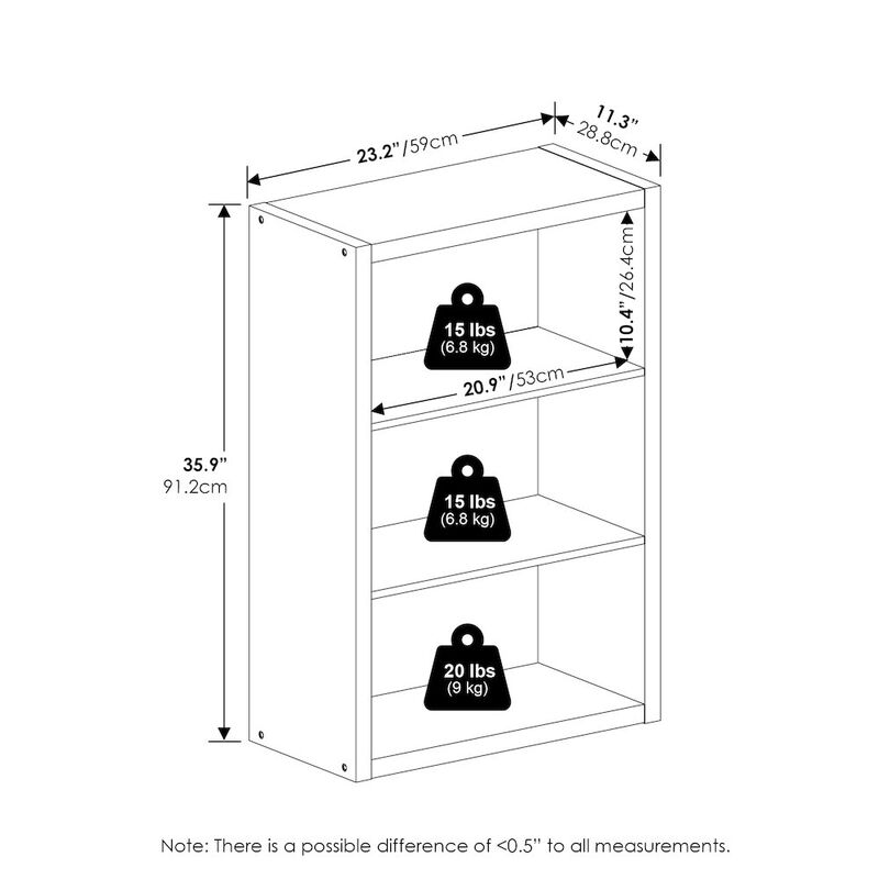 Viola 3-Tier Open Shelf Bookcase, Bookshelf, Dark Oak