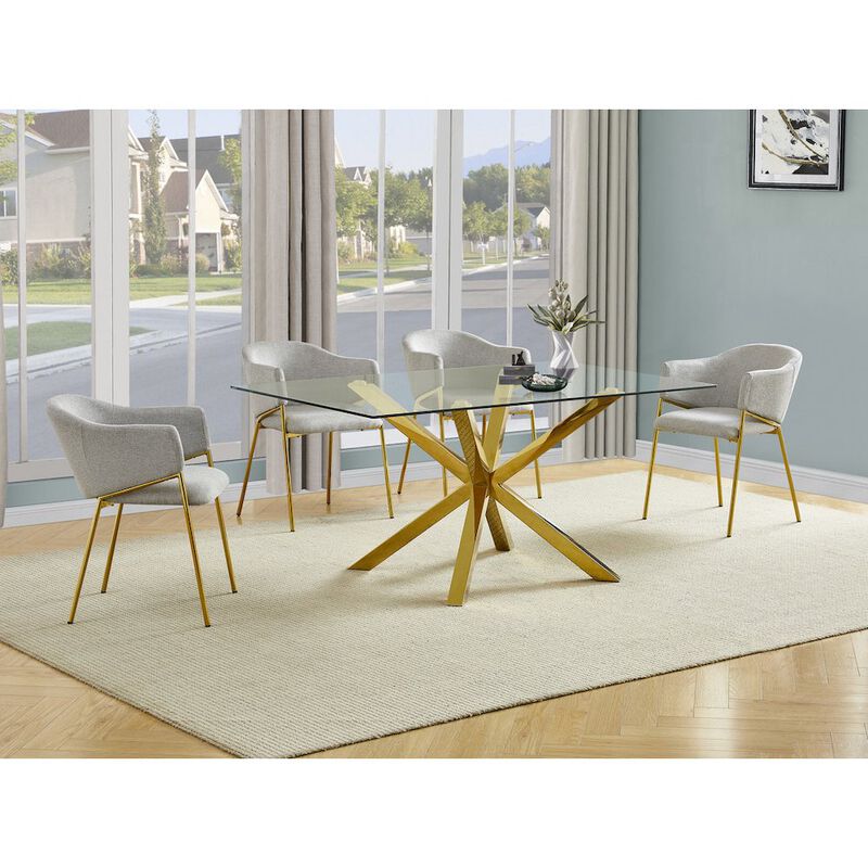 Best Quality Furniture 5Pc Rectangle Tempered Glass Dining Table With 4 Gray Side Chairs