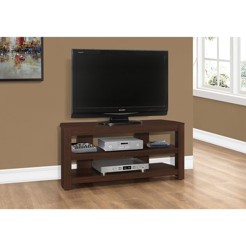 Monarch Specialties I 2554 Tv Stand, 42 Inch, Console, Media Entertainment Center, Storage Shelves, Living Room, Bedroom, Laminate, Brown, Contemporary, Modern