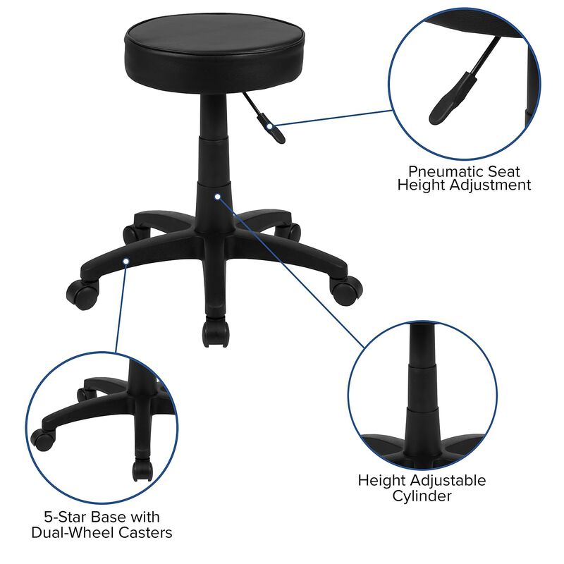 Flash Furniture Baker Black Adjustable Doctors Stool on Wheels with Ergonomic Molded Seat