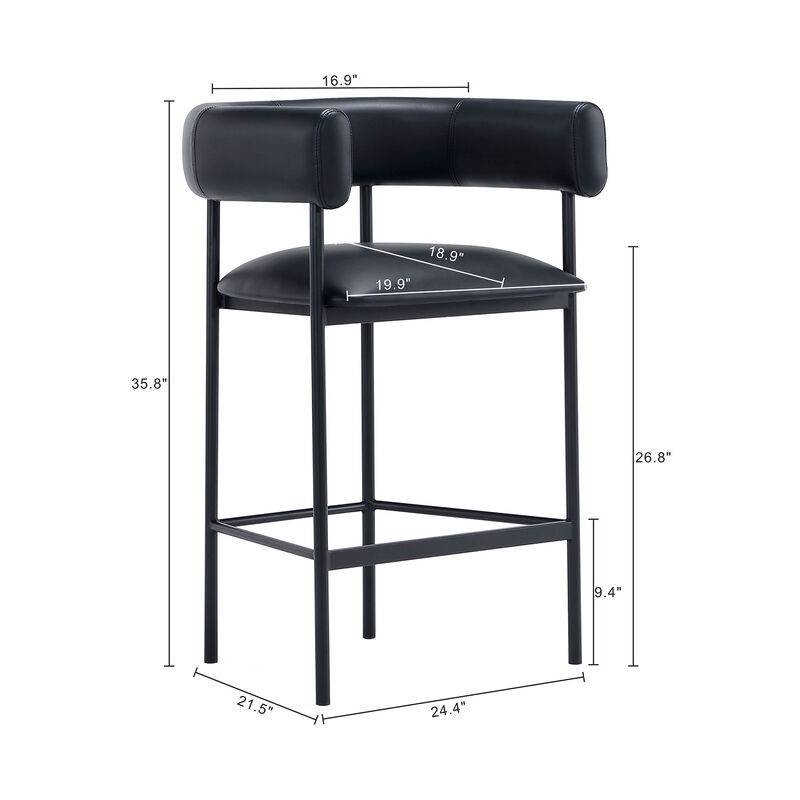Onda Metal Vegan Leather Counter Stool in Black
