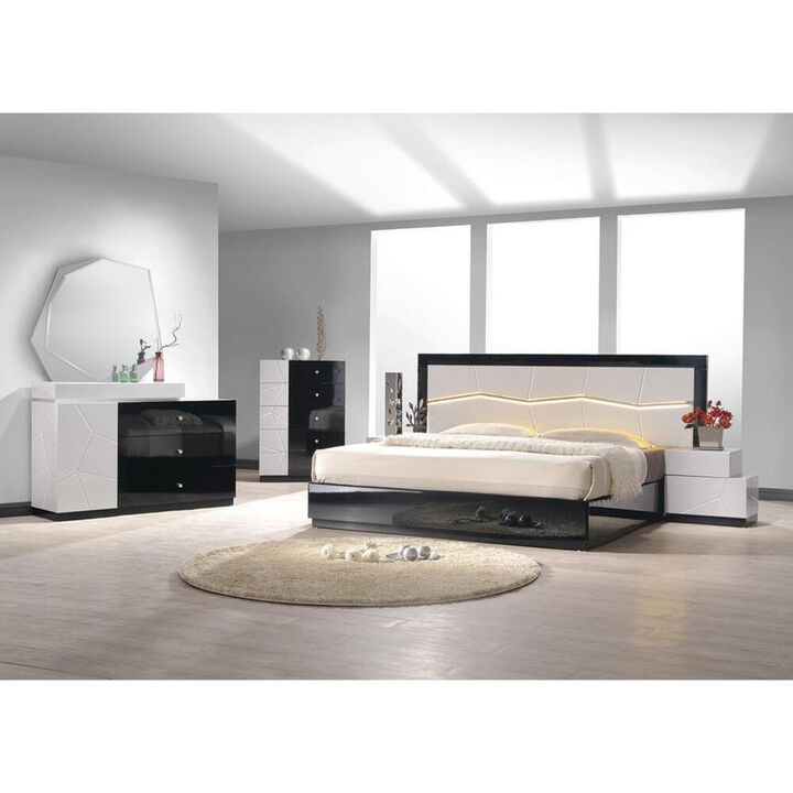 Best Master Furniture Best Master Poplar Wood Queen Platfrom Bed With LED Light in White/Black