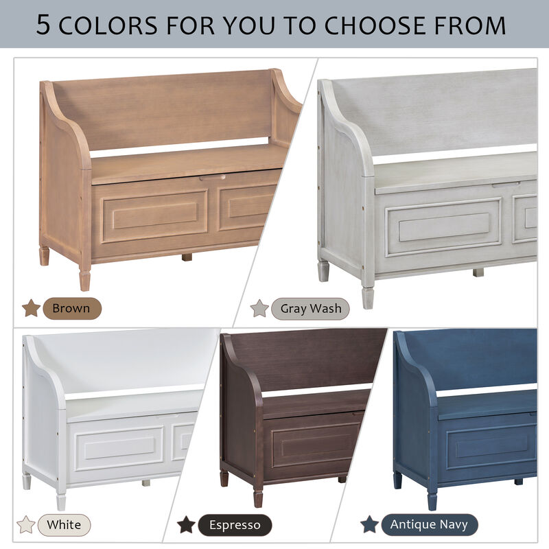 Whisen Rustic Style Entryway Multifunctional Storage Bench with Hidden Storage Space and Safety Hinge - Brown/Beige