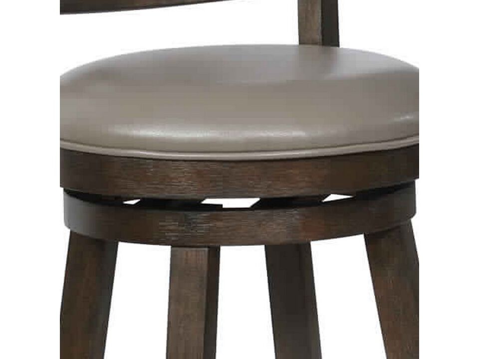 Curved Back Swivel Bar Stool with Leatherette Seat,Set of 2, Gray and Brown - Benzara