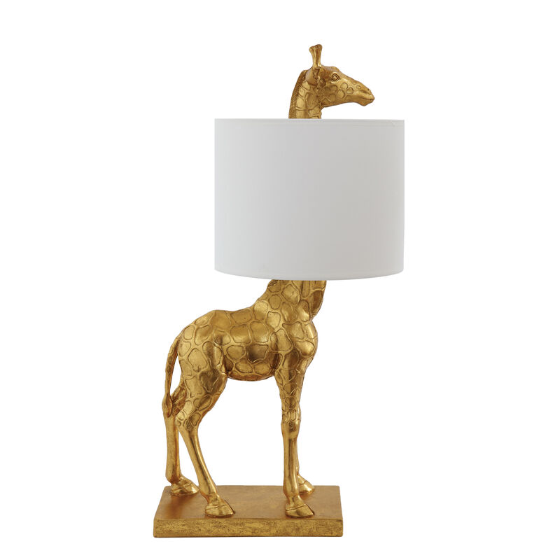 Resin Giraffe Table Lamp with Linen Shade, Distressed Gold image number 0