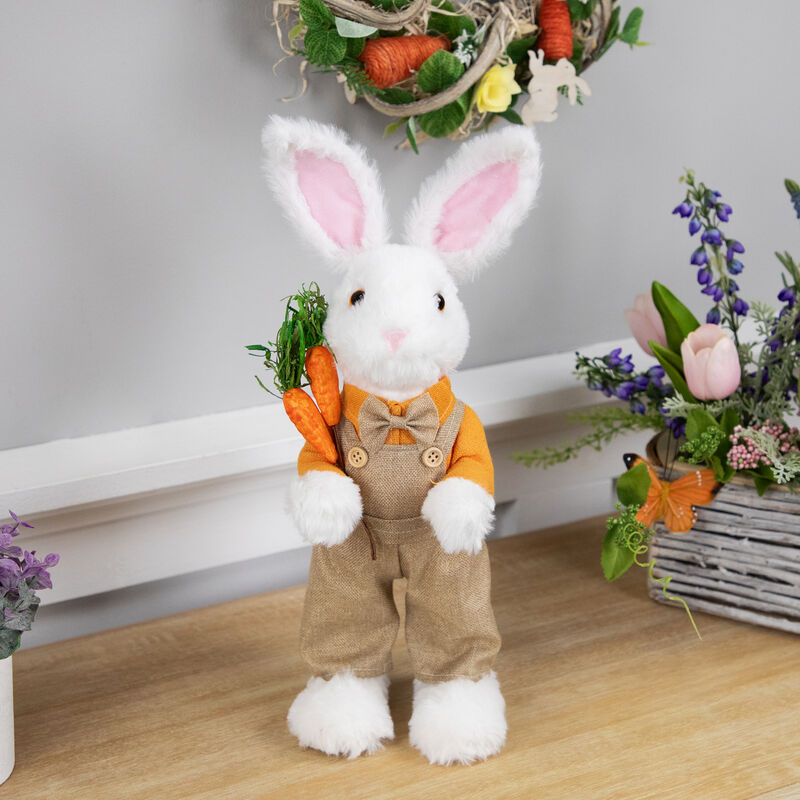 Plush Standing Boy Rabbit with Overalls Easter Figure - 15" - White and Tan