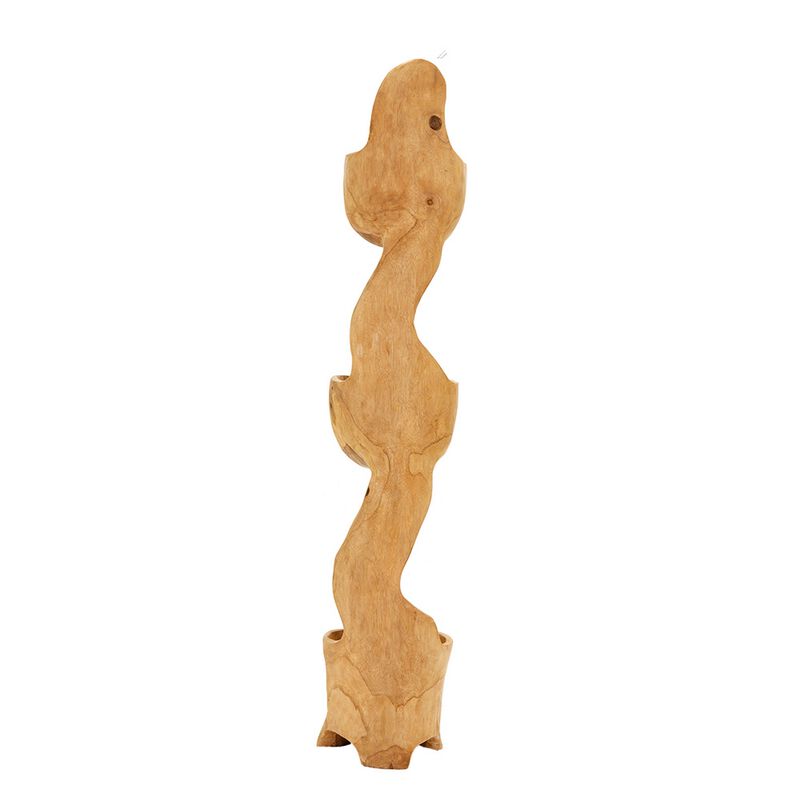 Jion 49 Inch Display Rack, 3 Tiers, Unique Accent Design, Teak Wood, Brown - Benzara image number 3