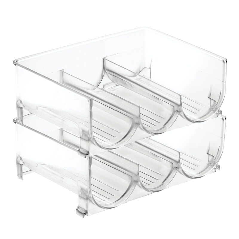mDesign Plastic Free-Standing Stackable 3 Bottle Storage Rack, 2 Pack, Clear image number 1