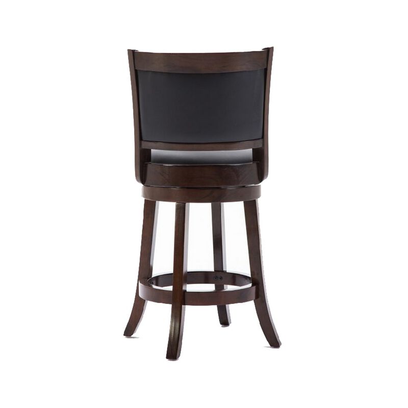 Round Wooden Swivel Counter Stool with Padded Seat and Back, Dark Brown-Benzara