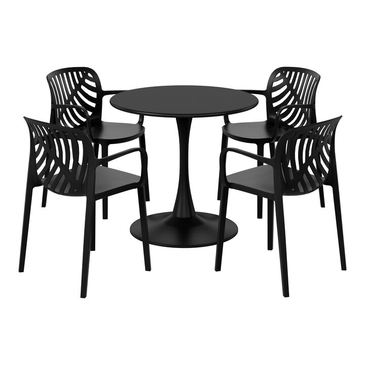 WestinTrends 5-Piece Outdoor Indoor Metal Patio Dining Table Set With Stackable Patio Arm Chairs