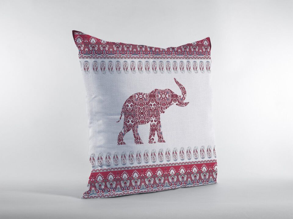 Homezia 18"Red White Ornate Elephant Zippered Suede Throw Pillow
