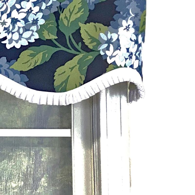 RLF Home Hydrangea Ruffled Provance valance Navy. 3" Rod Pocket 50"W x 17"L