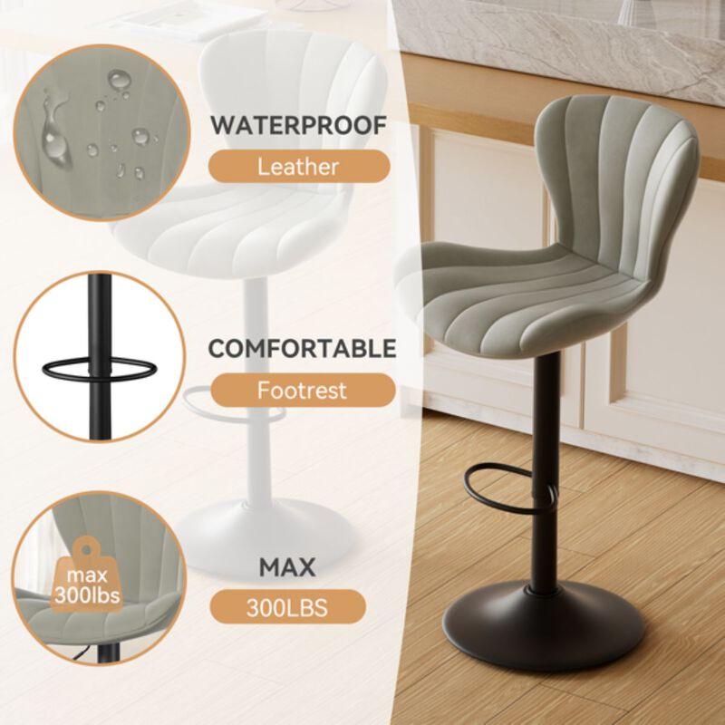 Modern Fabric Swivel Bar Stools Set of 2, Steady Adjustable Counter Height Stools with Back and Footrest, 360&deg; Kitchen Island Chairs for Kitchen Counter, Home Bar image number 2