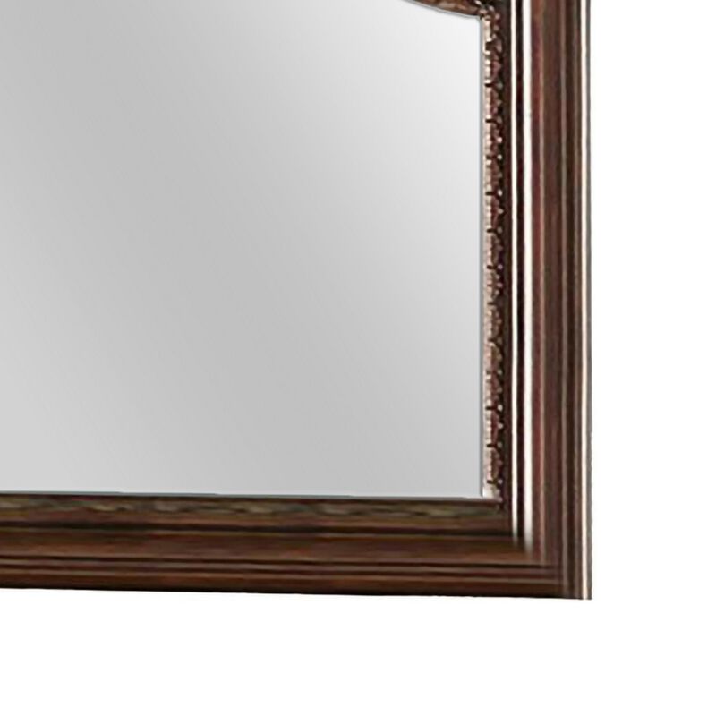 Molded Wooden Frame Mirror with Ornate Detailing, Brown By Casagear Home