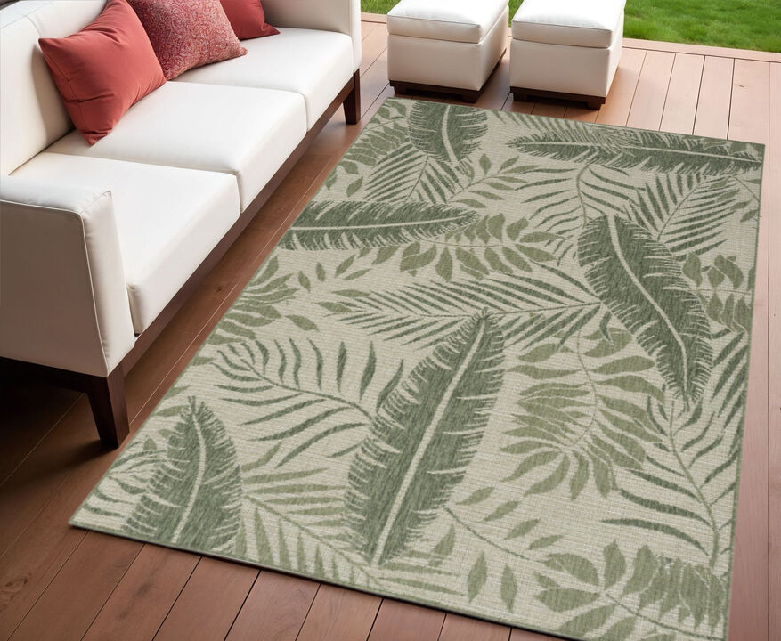HomeRoots 4' X 6' Ivory And Green Palm Leaf Indoor Outdoor Area Rug