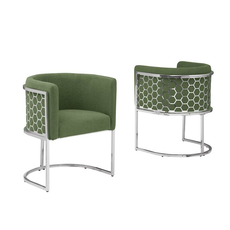 Best Quality Furniture Honey comb- barrel side chair in Green with silver, Set of 2