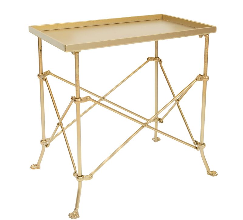 Vintage Rectangular Metal End Table with Claw Feet, Gold image number 0