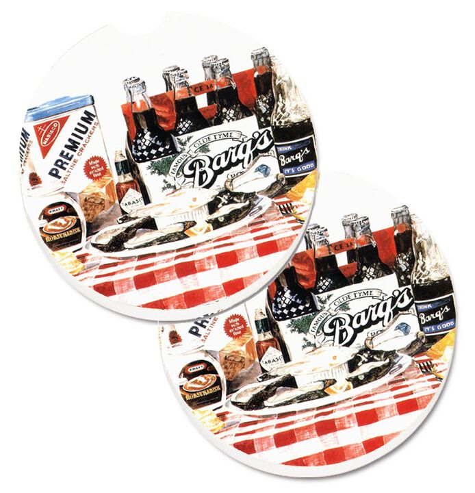 Caroline's Treasures Barq's Oysters Set of 2 Cup Holder Car Coasters 1004CARC, 2.56, Multicolor