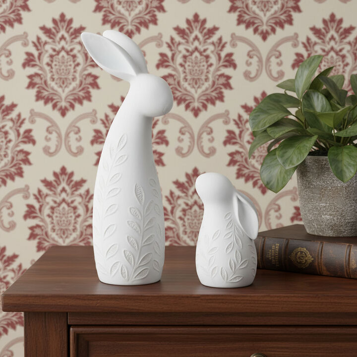 HomeRoots Set of Two White Polyresin Rabbit Figurines