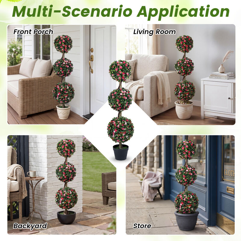 Set of 2 Decorative Triple Ball Rose Topiary Trees 43.5 Inch Indoor Outdoor image number 6