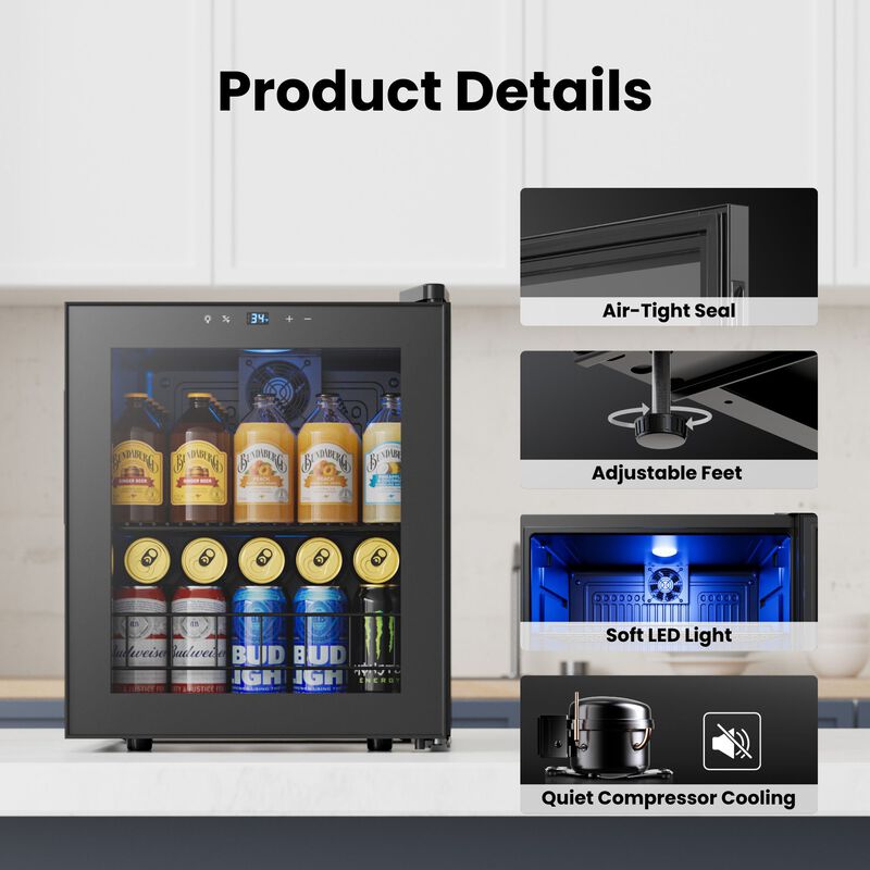 Yeego - Beverage Refrigerator Cooler, 65 Cans Freestanding Mini Beverage Fridge with Glass Door Beverage cooler for Home Office image number 5