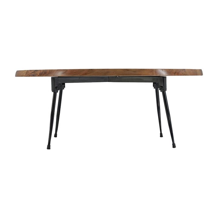 Benjara Aji 31 Inch Coffee Table, Oval Acacia Wood Top, Iron Legs, Brown and Black