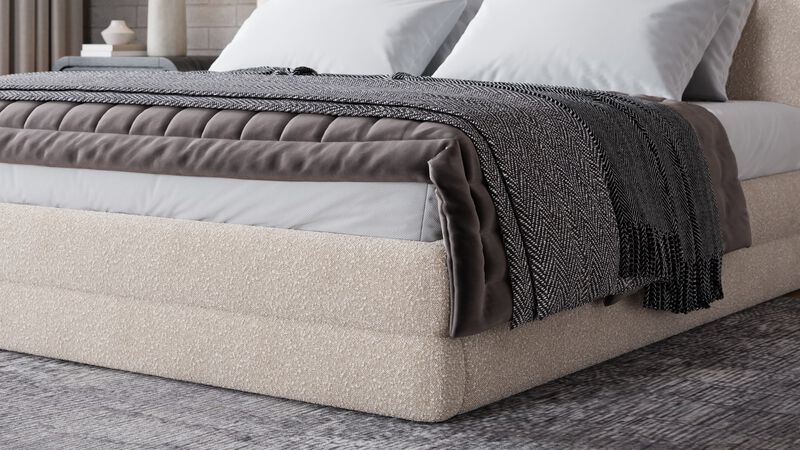 Maya Queen-size Upholstered Platform Bed in Brun Boucle