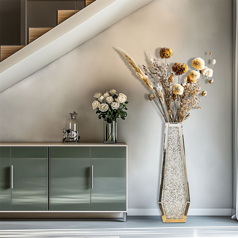 Tall Crushed Diamond Floor Vase Luxury Container for Dried Flower Arrangements image number 7