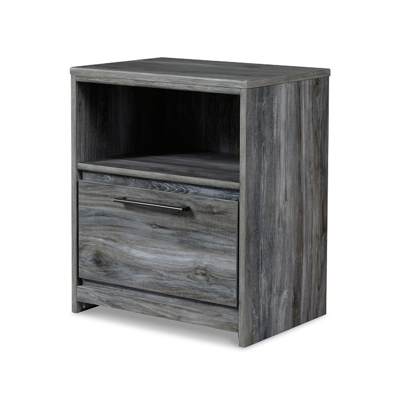 Bays Nightstand, 1 Drawer USB Port, Modern Rustic Laminate Smoky Gray