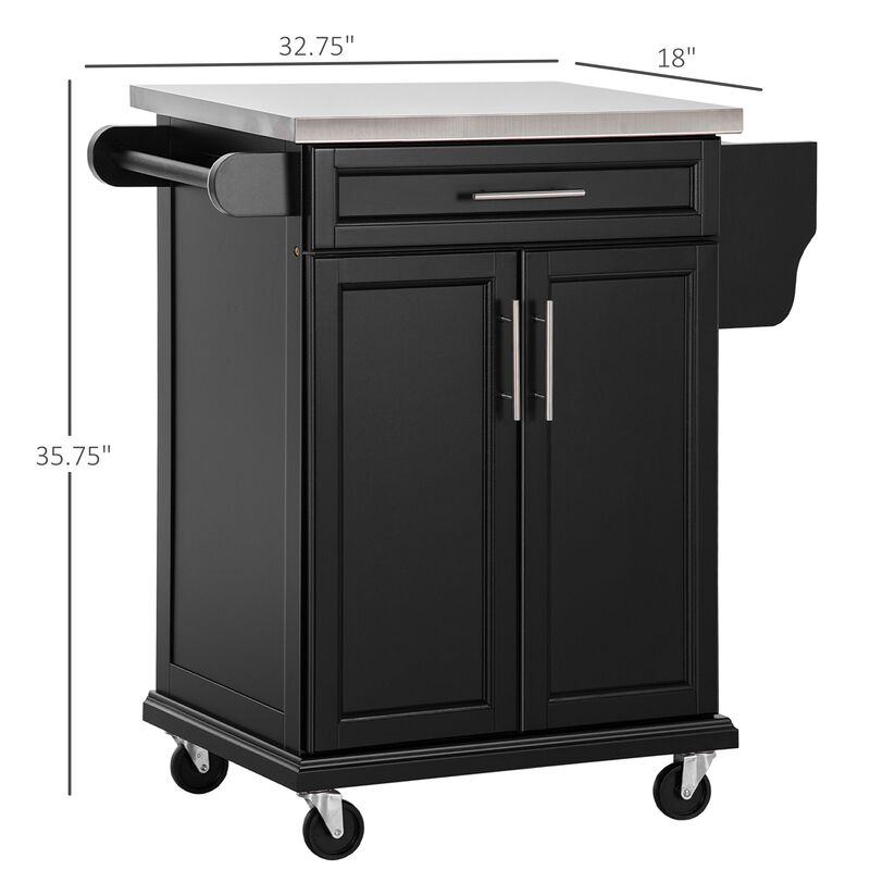 Kitchen Island, Kitchen Cart with Stainless Steel Countertop, Spice Rack for Dining Room, Kitchen Island Cart, Black