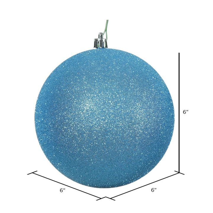 Vickerman 6" Turquoise Glitter Ball Ornament, 4 per Bag