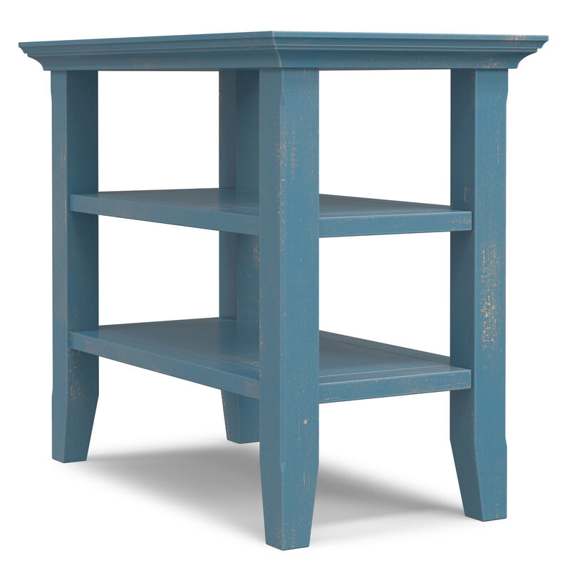 Acadian 14 inch Wide Solid Wood Transitional Narrow Side Table in Distressed Coastal Blue