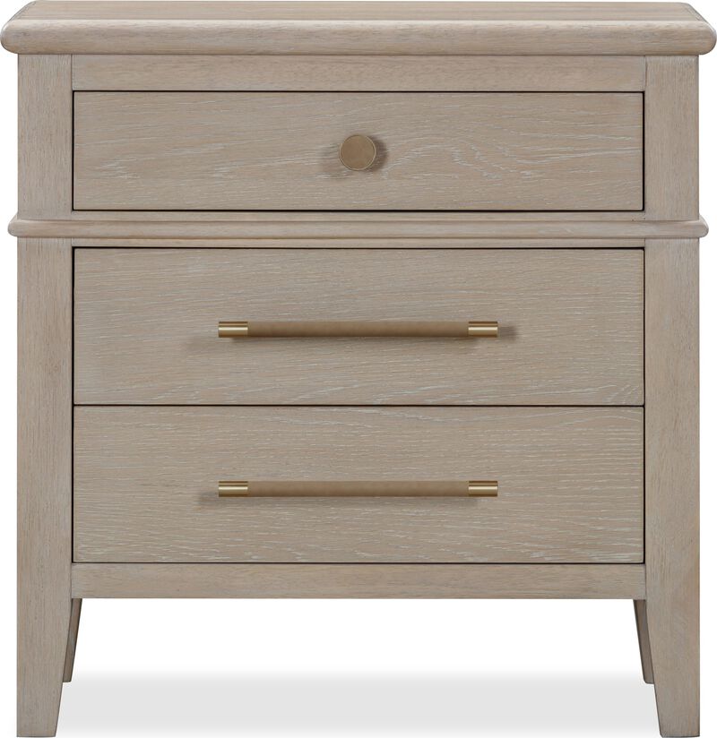 Camden Three Drawer Oak Wood Nightstand in Chai