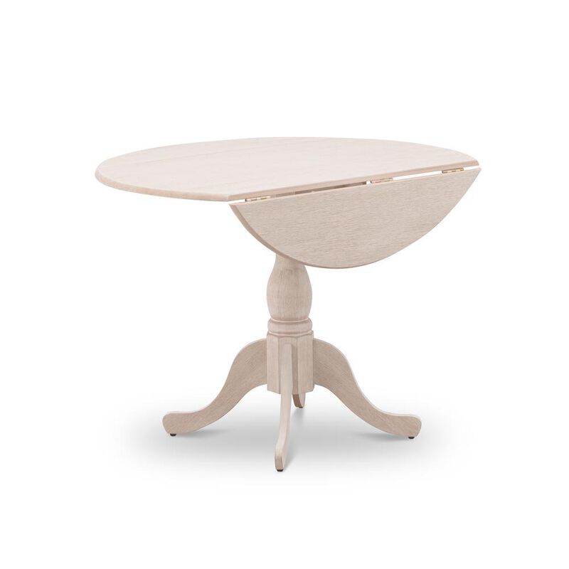 Round small table Linen White Color Drops Leave Table Top Surface and Asian Wood small dining table Pedestal Legs -Black Finish