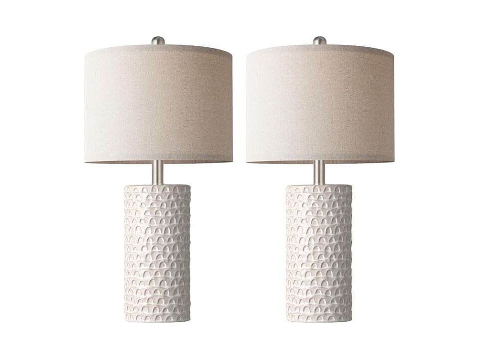 Ceramic Table Lamp Set of 2 &ndash; Farmhouse Beige, White Shade, 23" Tall