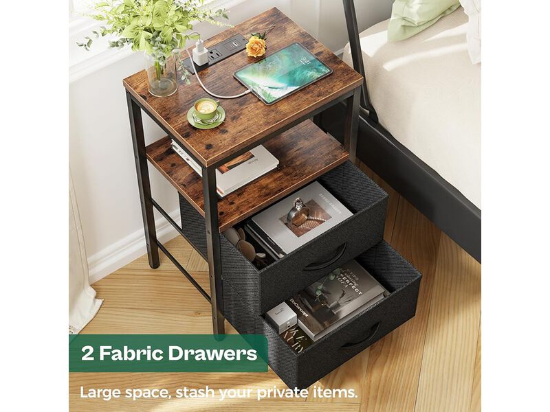 Huuger Bedside Table with USB Ports and Outlets