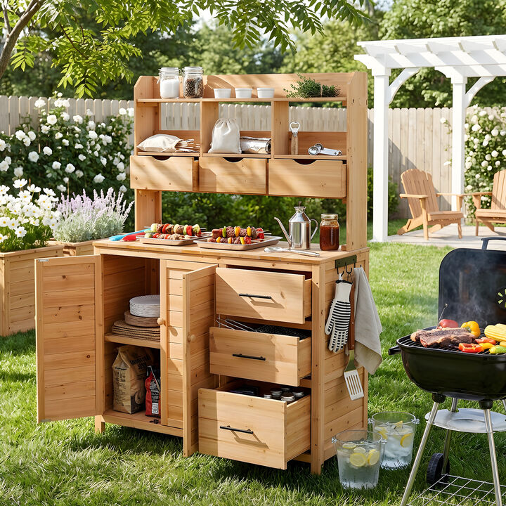 Merax Fir Wood Potting Bench & Patio Kitchen Island