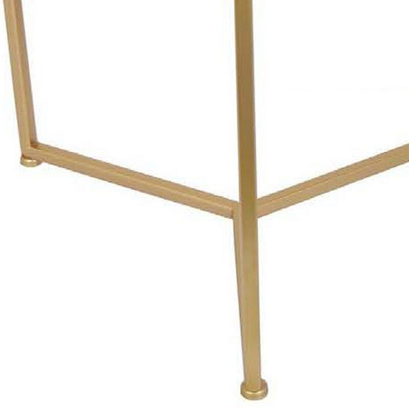 Plant Stand Table Set of 2, Metal Gold Frames, Hexagonal White Tabletops - Benzara