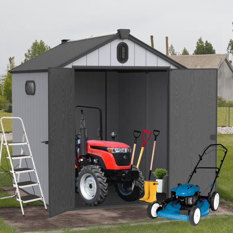 Mondawe 6x8ft Plastic Storage Shed,Rainproof Roof & Hinged Door,Backyard Garden Organization