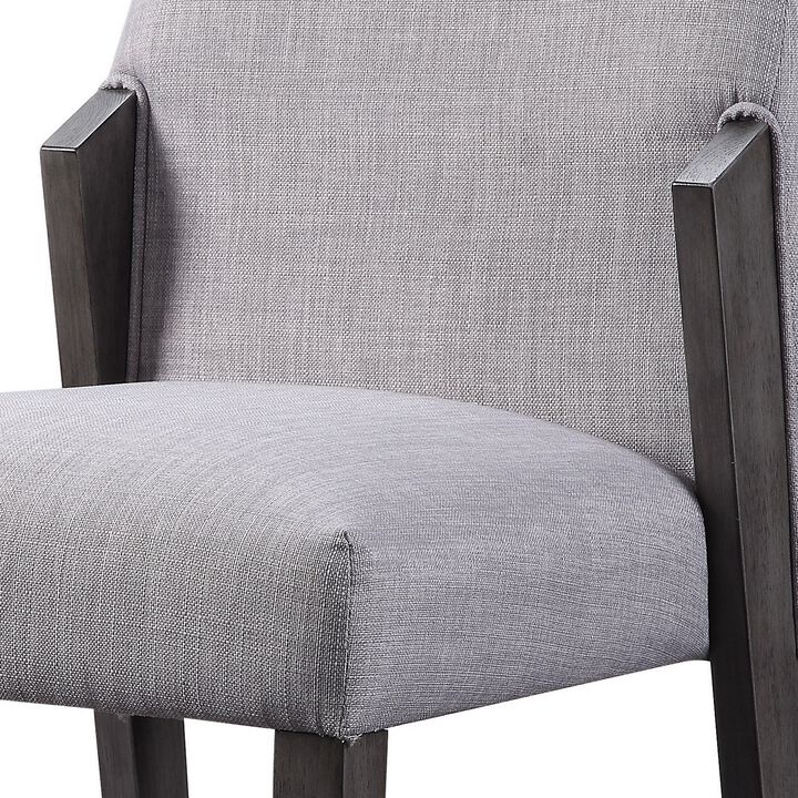 Wood and fabric Upholstered Dining Chairs, Set of 2, Gray and Black-Benzara