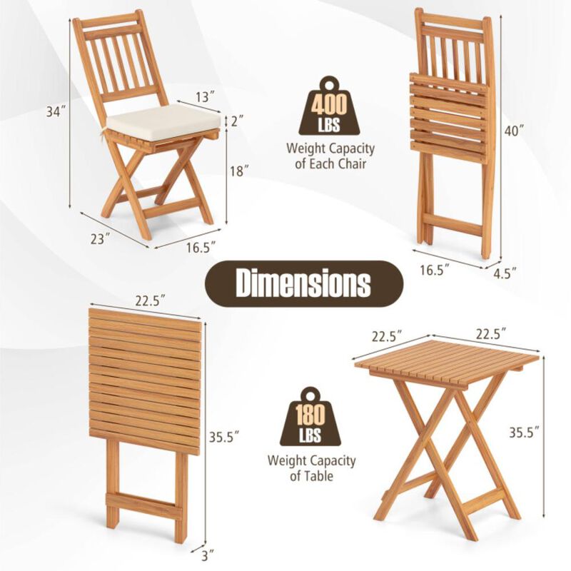 Hivvago Outdoor Wood Bistro Set with Soft Seat Cushions and Table