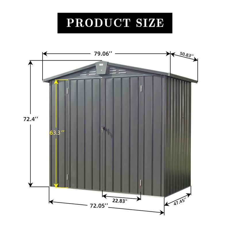 CLIHOME 6.5x4.2Ft Outdoor Galvanized Steel Storage Shed,Patio Storage Cabinet with Lockable Double Door image number 5
